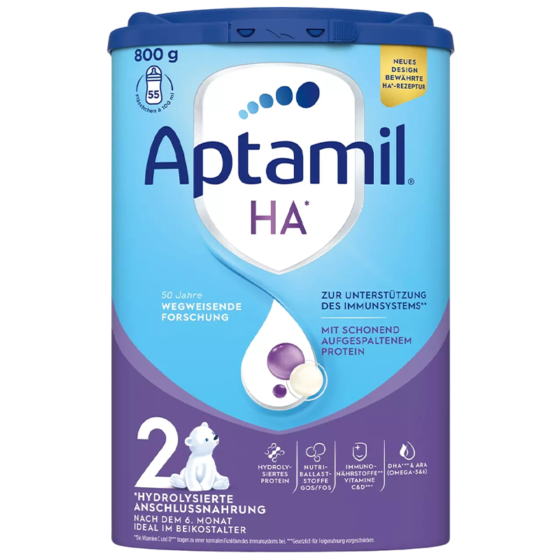 [6罐装]Aptamil德国原装进口爱他美HA适度水解2段6个月以上婴儿配方奶粉800g