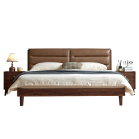 林间雀 北美黑胡桃1.5m*2m真皮软包实木床现代主卧1.8m*2m双人床卧室大床 JM37#