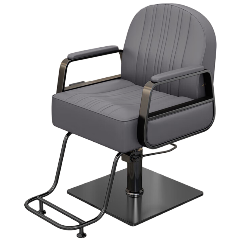 晋舰理发椅美发凳子发廊专用升降旋转可放倒剪发椅深灰色不锈钢黑方盘