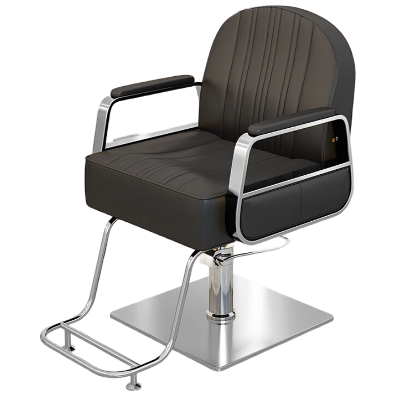 锦北理发椅美发凳子发廊专用升降旋转可放倒剪发椅黑色不锈钢银方盘