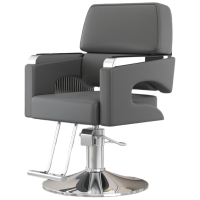 晋舰理发椅美发凳子发廊专用升降旋转可放倒剪发椅深灰上座-银色圆盘