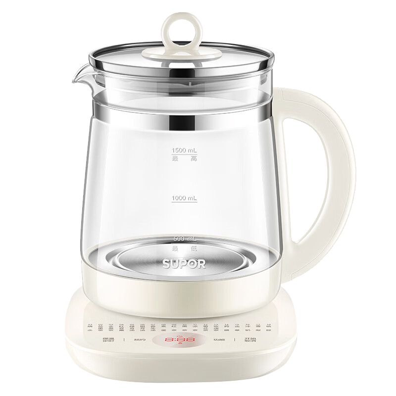 苏泊尔(SUPOR)养生壶多功能1.5L智能家用全自动按键式电热烧水壶高硼硅玻璃花茶养生壶SW-15YJ33B/C