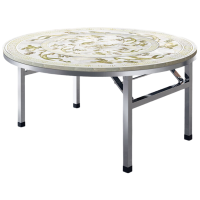 晋舰不锈钢内置转盘圆桌折叠桌带转盘1.4米内置0.9转盘全彩年年有鱼