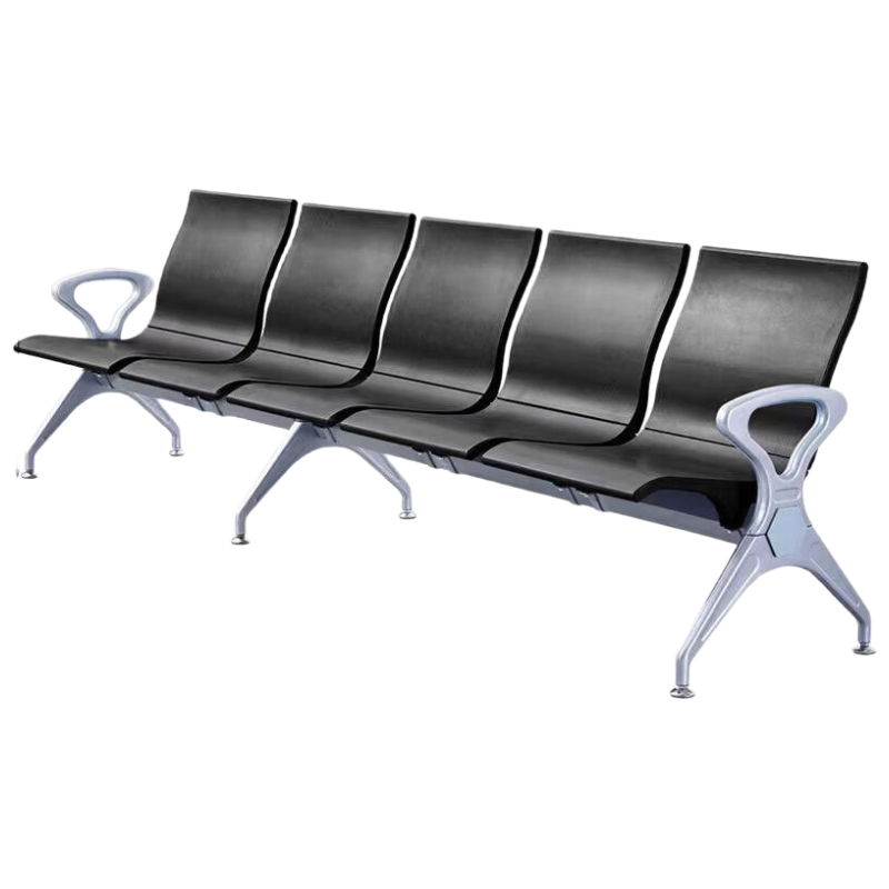 戴劲多人机场椅PU候诊椅聚氨酯连排休息椅自结皮医院等候椅五人位黑色