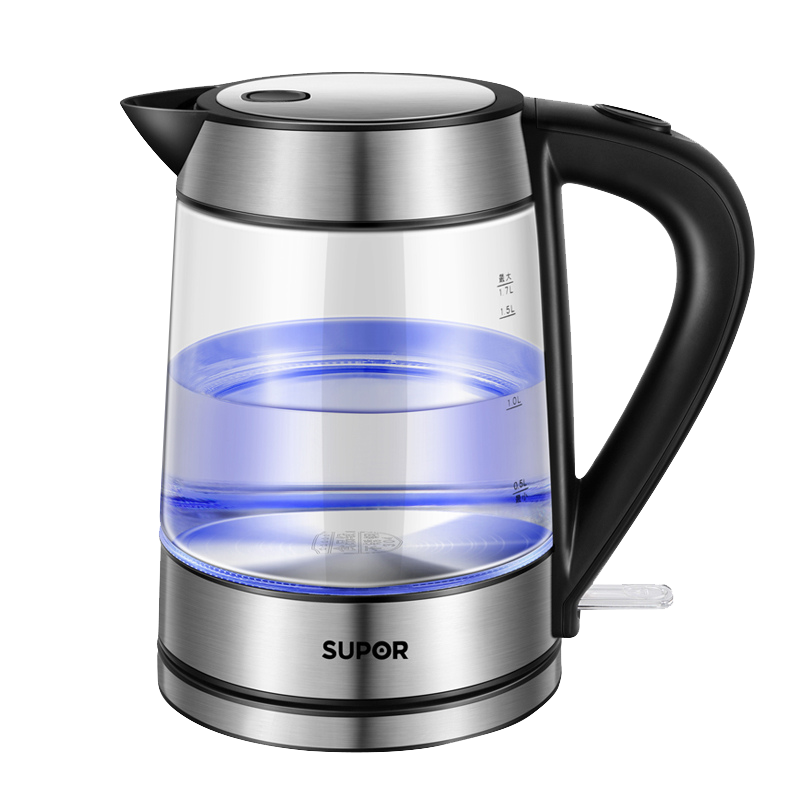 苏泊尔(SUPOR)烧水壶热水壶 电热水壶高硼硅玻璃电水壶自动断电304不锈钢SWF17E26A 1.7L[透明]