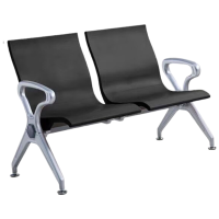 晋舰多人机场椅PU候诊椅聚氨酯连排休息椅自结皮医院等候椅二人位黑色