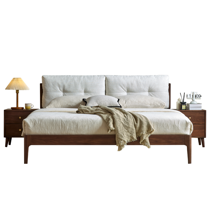 林间雀 现代北美黑胡桃1.5m*2m实木床棉麻软靠卧室1.8m*2m双人床主卧家具 JM40#