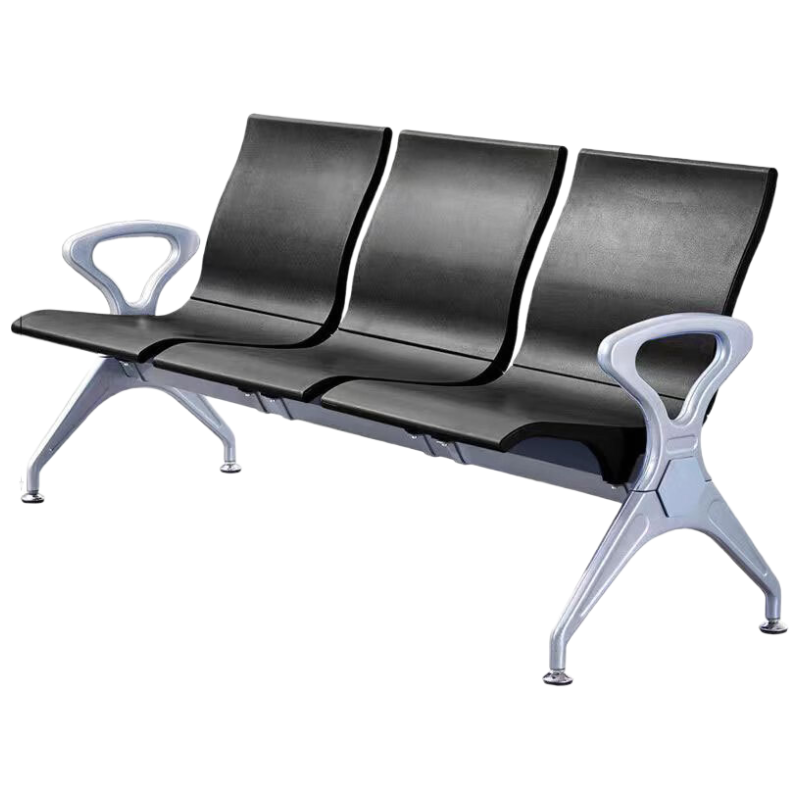 锦北多人机场椅PU候诊椅聚氨酯连排休息椅自结皮医院等候椅三人位黑色