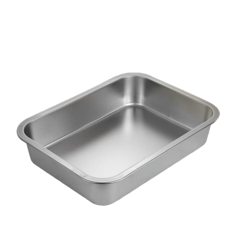 304不锈钢平底方盘商用长方形托盘加深大号带盖餐盆蒸饭油 [7cm加深]50*35*7