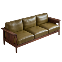 林间雀 现代简约北美黑胡桃实木一字型沙发可拆洗真皮软包羽绒填充舒适耐用设计小户型三人位客厅家具 JM41#