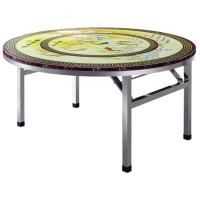 晋舰不锈钢内置转盘圆桌折叠桌带转盘1.46米内置1.0转盘全彩富贵有鱼