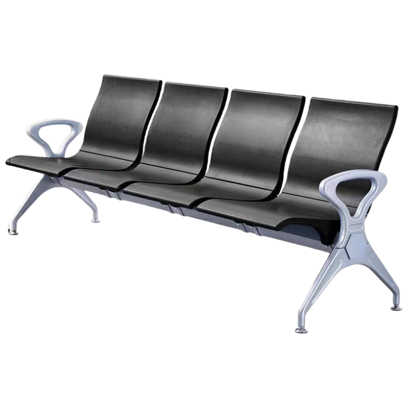 锦北多人机场椅PU候诊椅聚氨酯连排休息椅自结皮医院等候椅四人位黑色