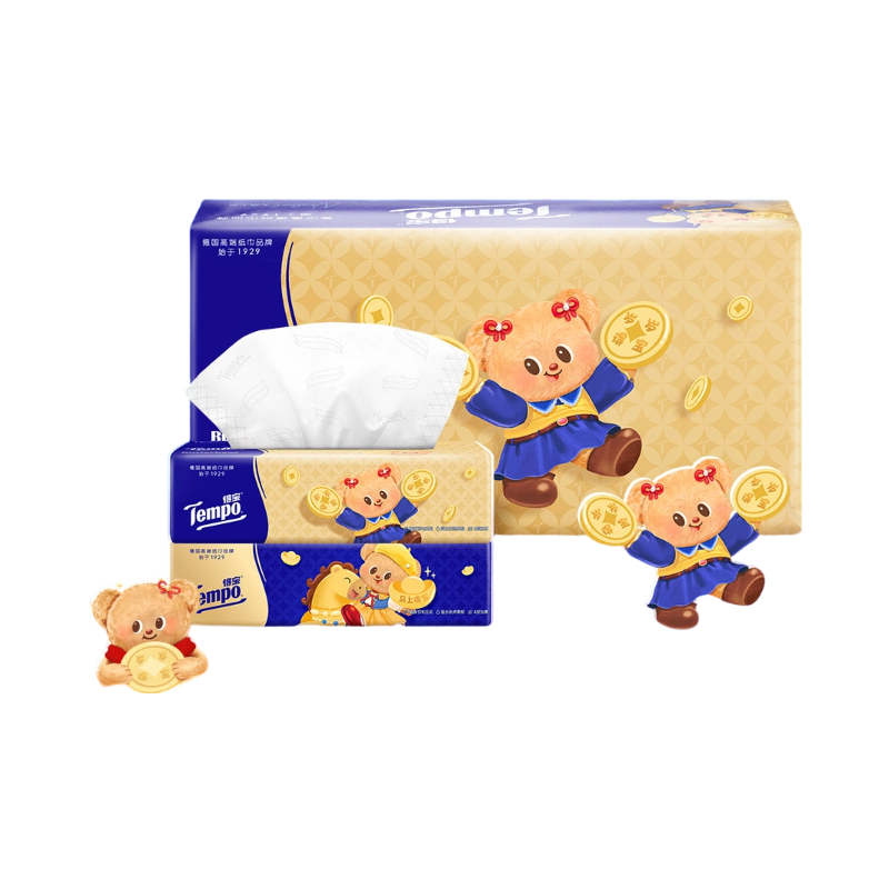 [得宝×黄油小熊联名]Tempo得宝无香联名印花抽纸4层80抽6包卫生纸 新春贺喜家用尝鲜装餐巾纸面巾纸纸巾