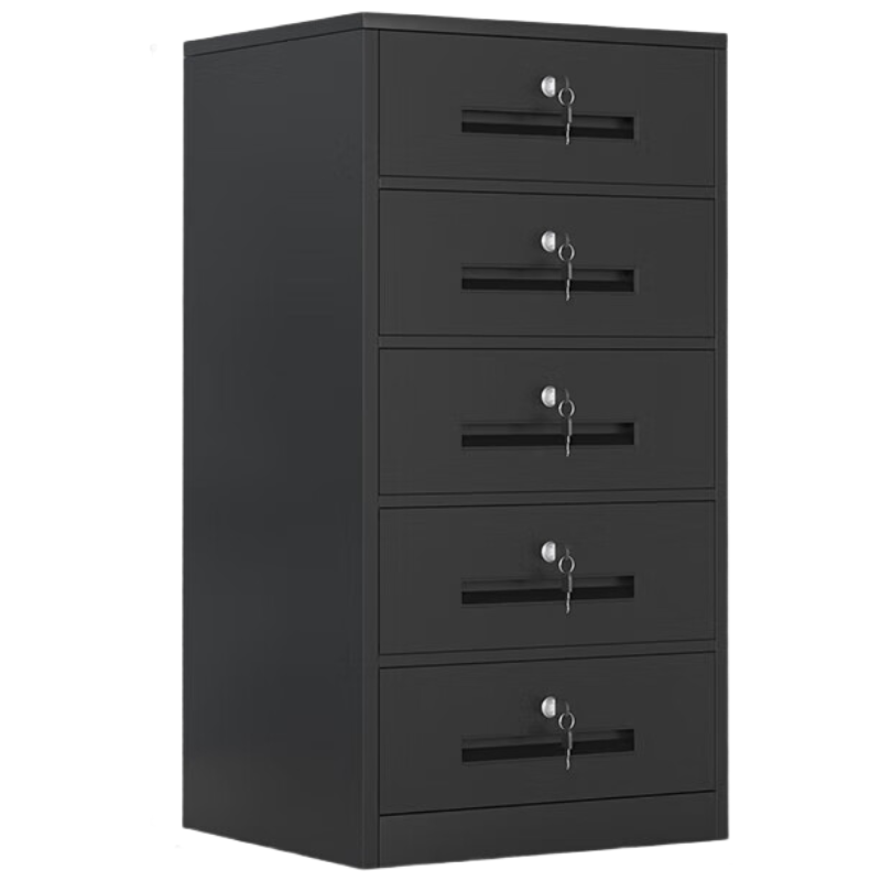 晋舰铁皮文件柜矮柜资料办公柜带锁抽屉柜桌下收纳小柜子85高五抽黑色
