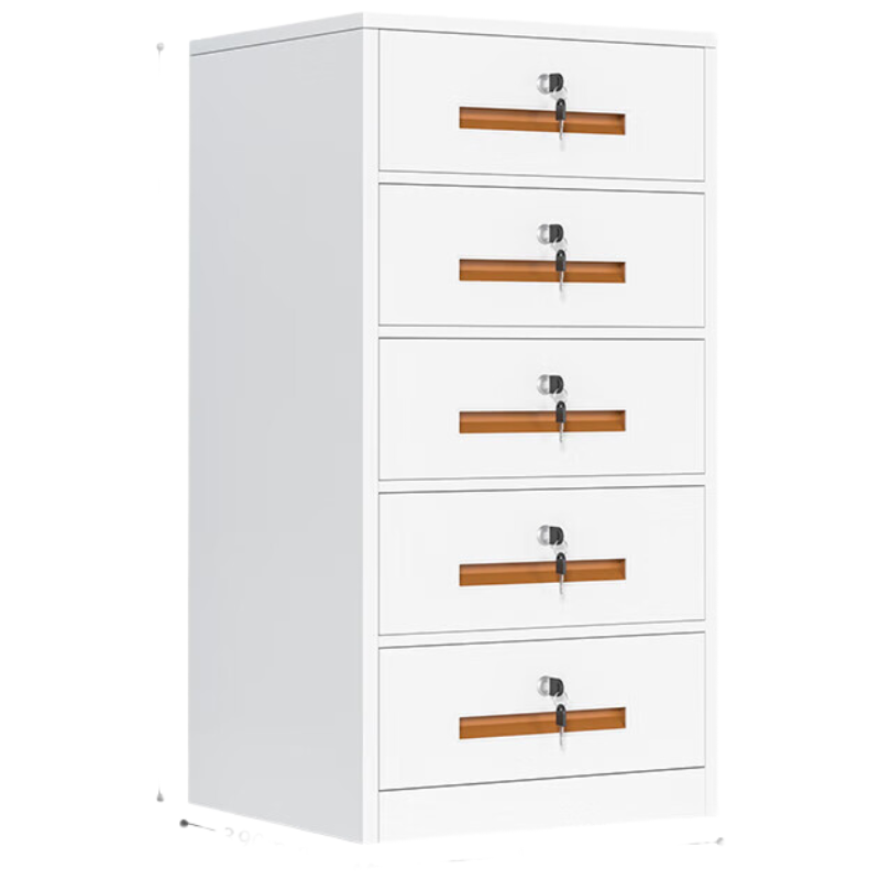 锦北铁皮文件柜矮柜资料办公柜带锁抽屉柜桌下收纳小柜子85高五抽白色