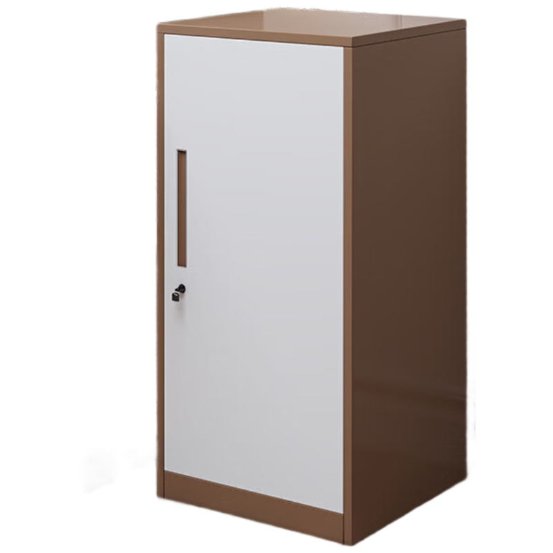 戴劲铁皮文件柜矮柜资料办公柜带锁抽屉柜桌下收纳柜85高单门柜咖白套