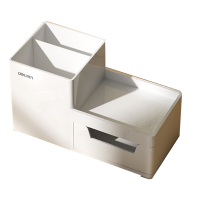 得力(deli)透明三格大容量笔筒高级轻奢办公桌面摆件多功能学生文具化妆品收纳盒 透明PK220