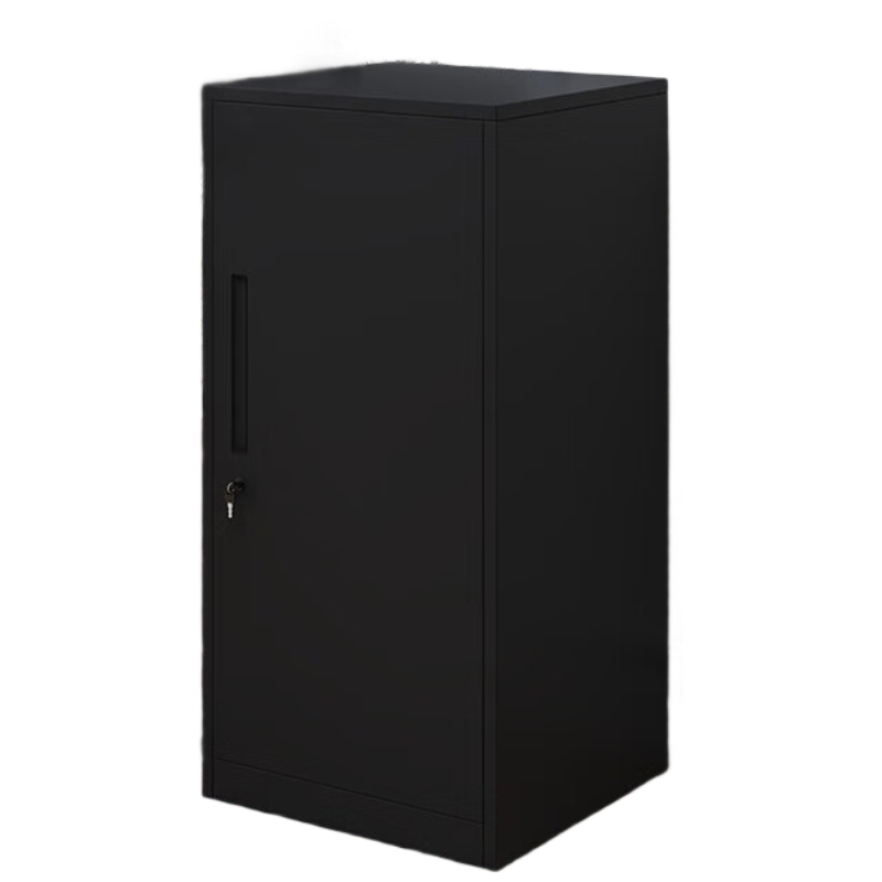 锦北铁皮文件柜矮柜资料办公柜带锁抽屉柜收纳柜85高单门柜(纯黑)