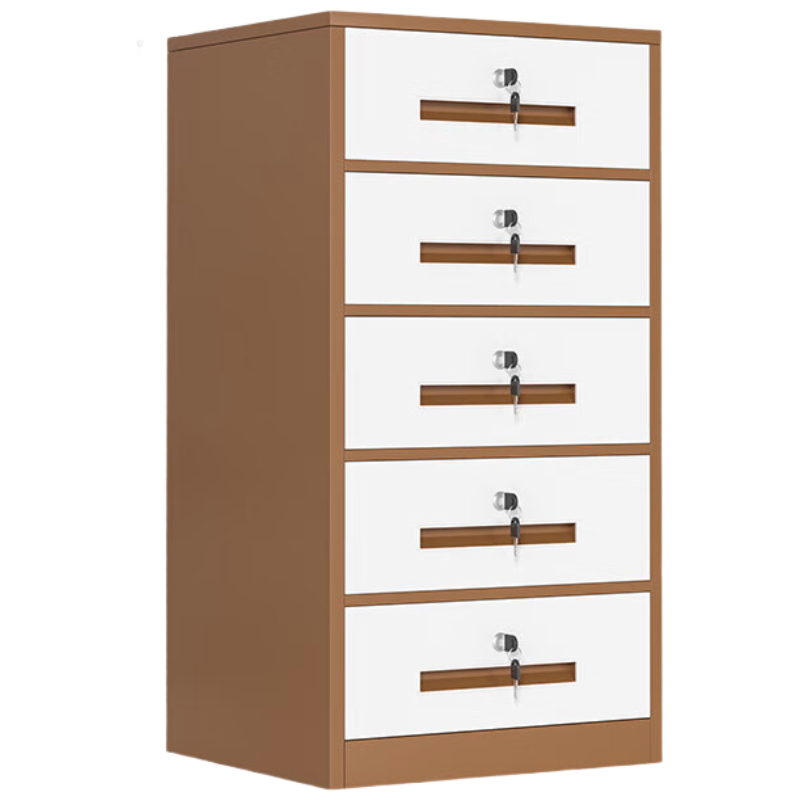 锦北铁皮文件柜矮柜资料办公柜带锁抽屉柜桌下收纳小柜子85高五抽咖白