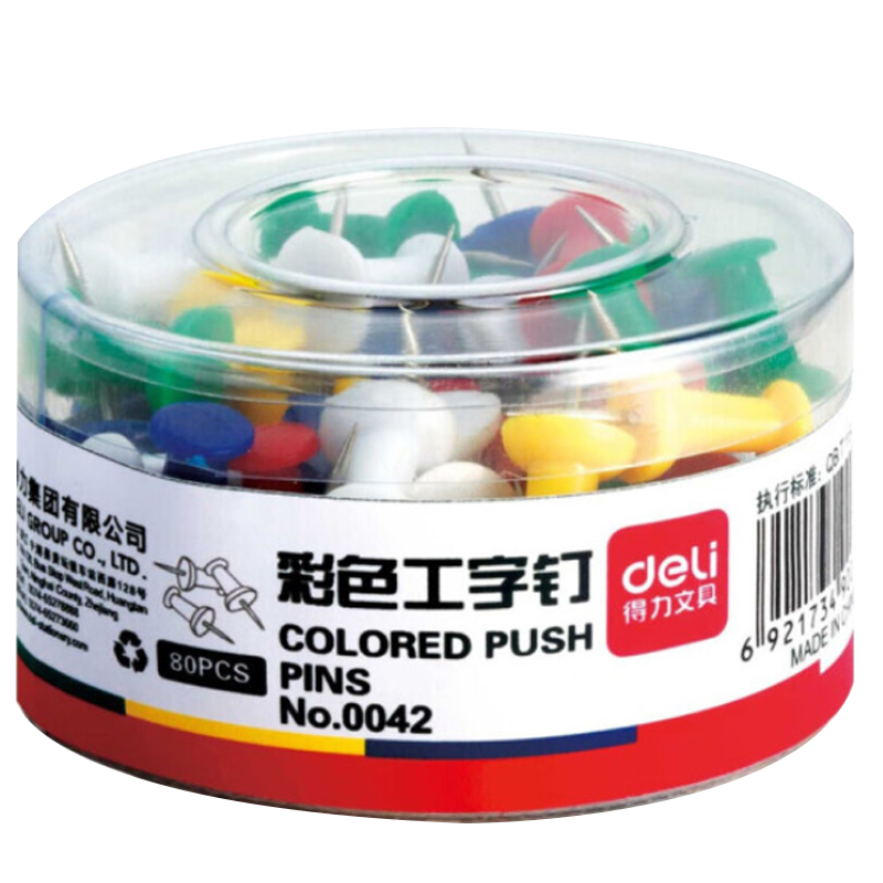 得力(deli)莫兰迪彩色工字钉 软木画板按钉 绘画图钉 可钉墙无痕泡钉 大头钉/照片钉 35枚/盒 0021-A