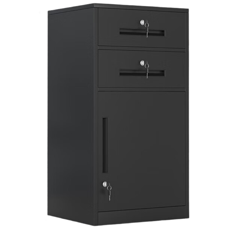 戴劲铁皮文件柜矮柜资料办公柜带锁抽屉柜桌下收纳小柜子85高二抽黑色