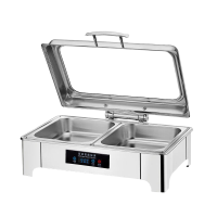 豪华自助餐炉电加热布炉不锈钢保炉液压透明可视盖早餐圆形炉 长方形加深单格13点5升电热旋钮器控