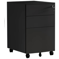 锦北桌下活动柜铁皮文件柜可移动矮柜办公室储物柜资料床头柜黑色侧拉