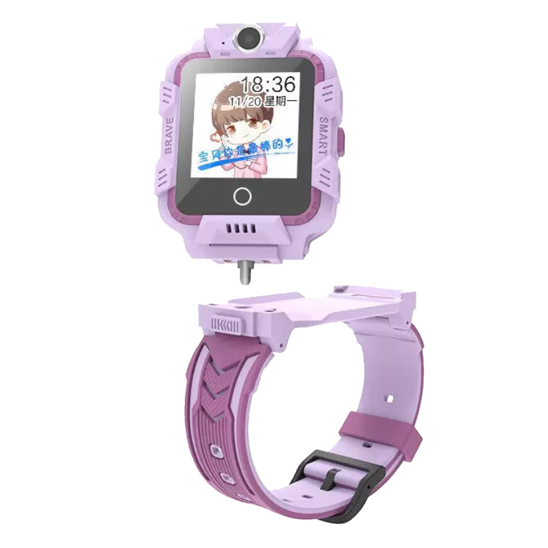 小霸王智能儿童电话手表H04全网通视频插卡通话双摄双摄可拆卸微聊支付定位拍照 紫色