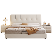 欧梵森 床 奶油风真皮床现代简约主卧大床现代简约薄床头软包婚床抽屉储物床轻奢双人床
