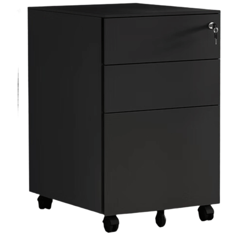 晋舰桌下活动柜铁皮文件柜可移动矮柜办公室储物柜资料床头柜黑色侧拉