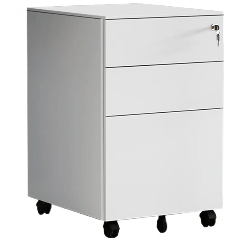 戴劲桌下活动柜铁皮文件柜可移动矮柜办公室储物柜资料床头柜白色侧拉