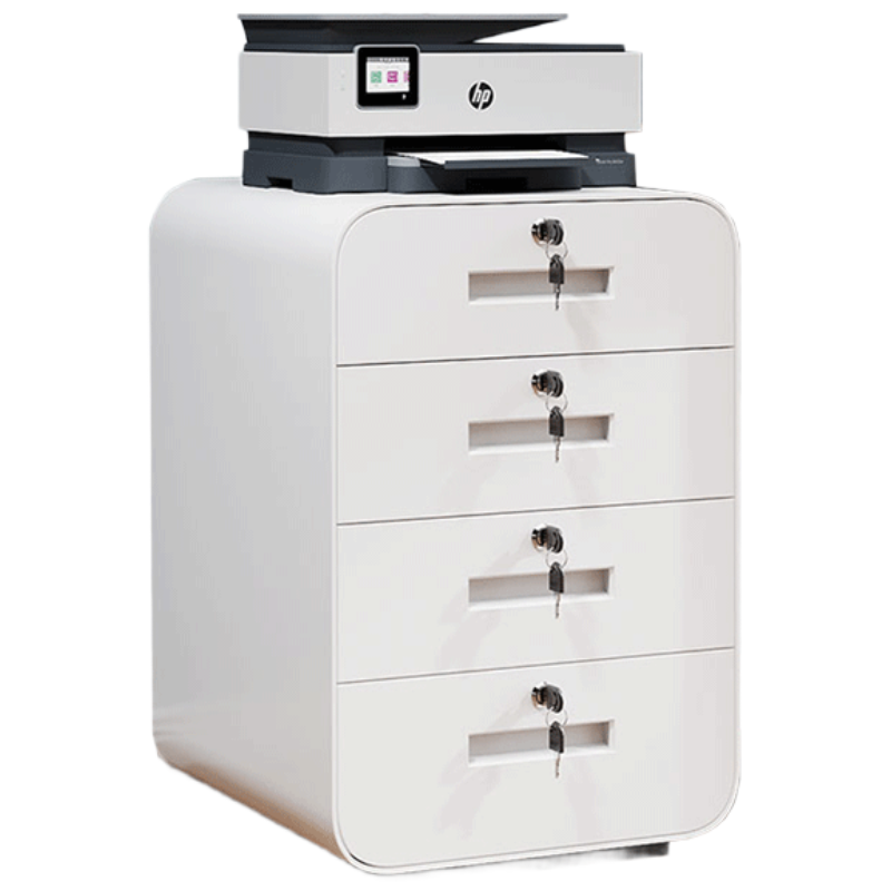 锦北桌下活动柜铁皮文件柜移动矮柜办公室储物柜床头柜白圆弧四斗