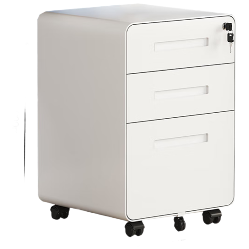 戴劲桌下活动柜铁皮文件柜可移动矮柜办公室储物柜资料床头柜圆弧白色
