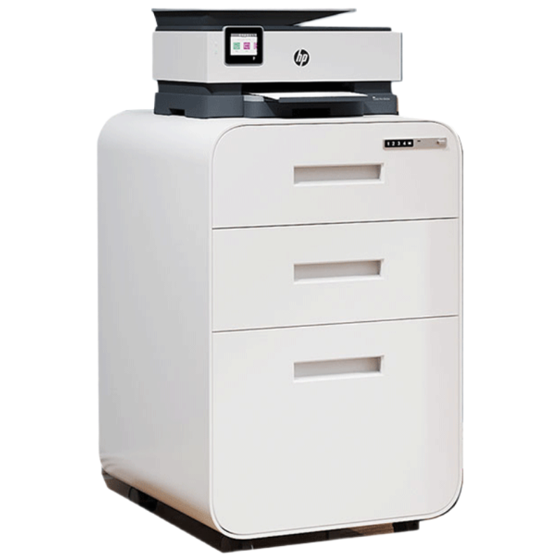 锦北桌下活动柜铁皮文件柜移动矮柜办公室储物柜床头柜圆弧三抽密码锁