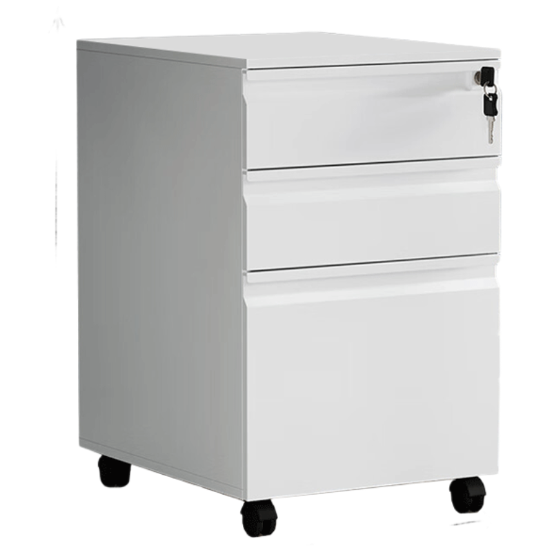 锦北桌下活动柜铁皮文件柜可移动矮柜办公室储物柜床头柜白色鹅颈拉手