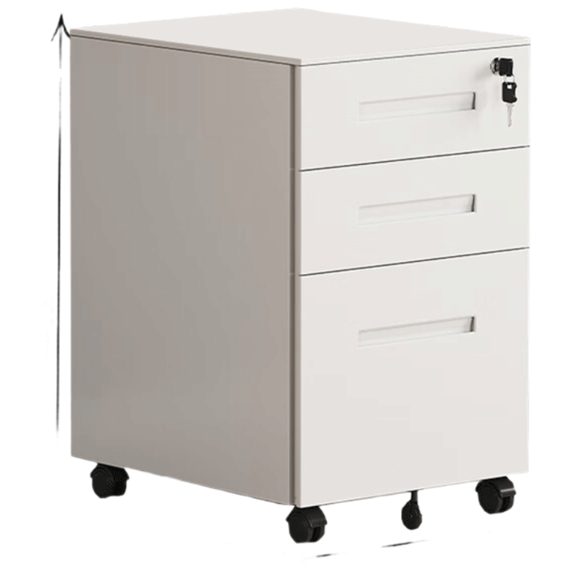 锦北桌下活动柜铁皮文件柜可移动矮柜办公室储物柜资料床头柜白色一字