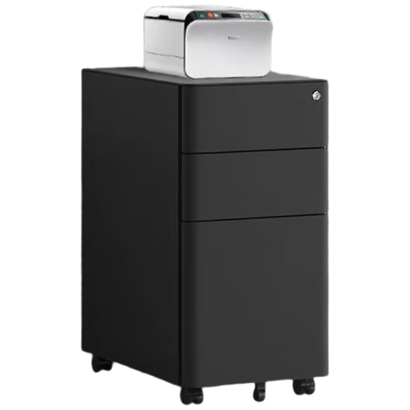 晋舰桌下活动柜铁皮文件柜移动矮柜办公室储物柜床头柜窄圆弧侧拉款黑