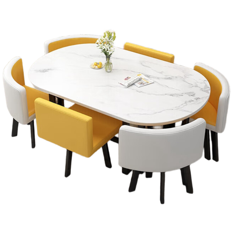 晋舰长方形办公会议洽谈接待休闲桌椅组合培训休息区洽谈桌姜黄色