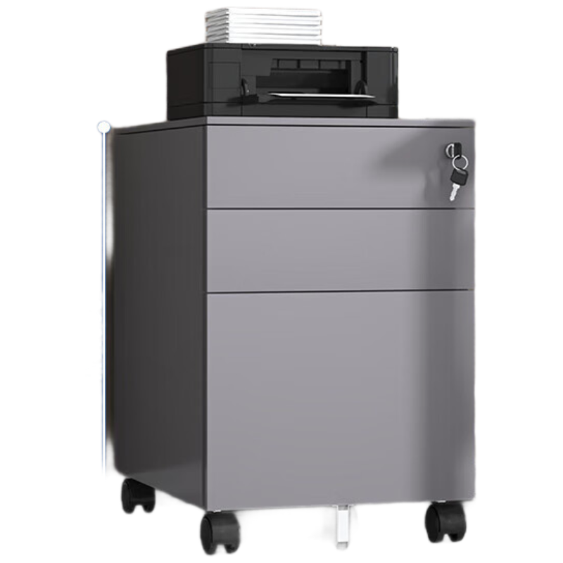 晋舰桌下活动柜铁皮文件柜移动矮柜办公室储物柜床头柜银灰色鹅颈拉手