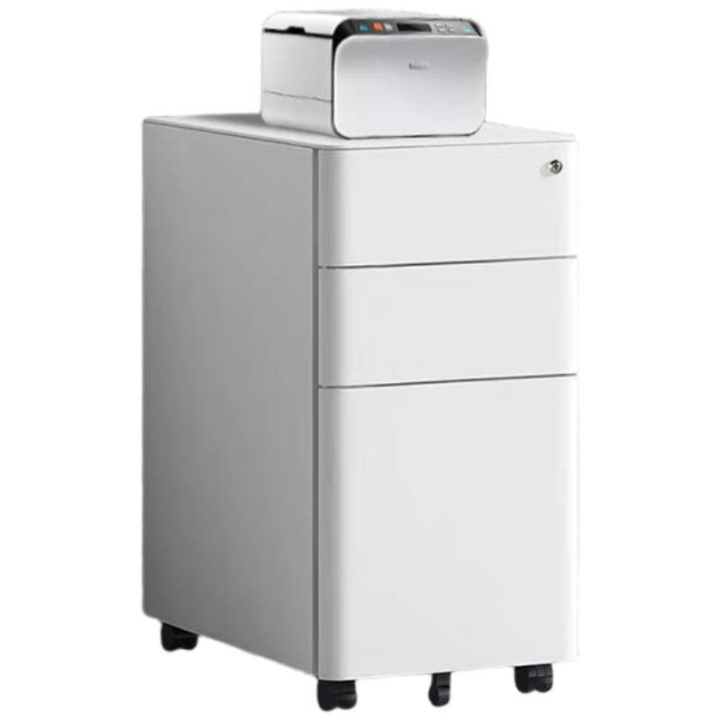 戴劲桌下活动柜铁皮文件柜移动矮柜办公室储物柜床头柜窄圆弧侧拉款白