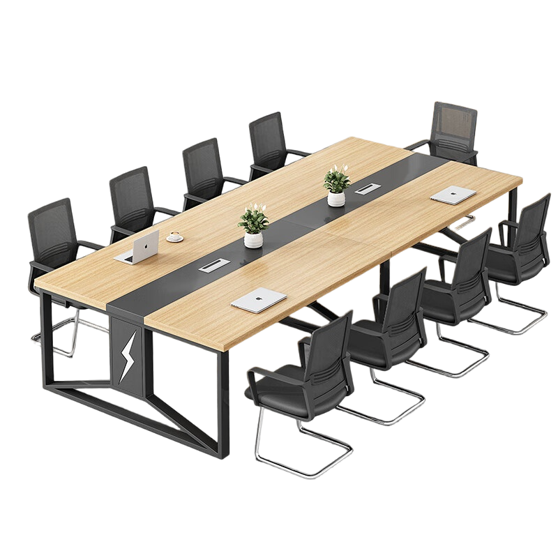 穆源会议桌长桌简约办公桌椅组合大型会议室培训桌长条桌子工作台 深胡桃色 2.2米会议桌