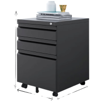 锦北桌下活动柜铁皮文件柜可移动矮柜办公室储物柜床头柜黑色鹅颈拉手