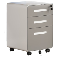 锦北桌下活动柜铁皮文件柜移动矮柜办公室储物柜资料床头柜圆弧浅灰色