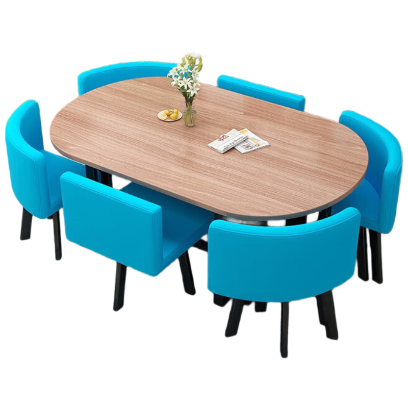 锦北长方形办公会议洽谈接待休闲桌椅组合培训休息区洽谈桌孔雀蓝