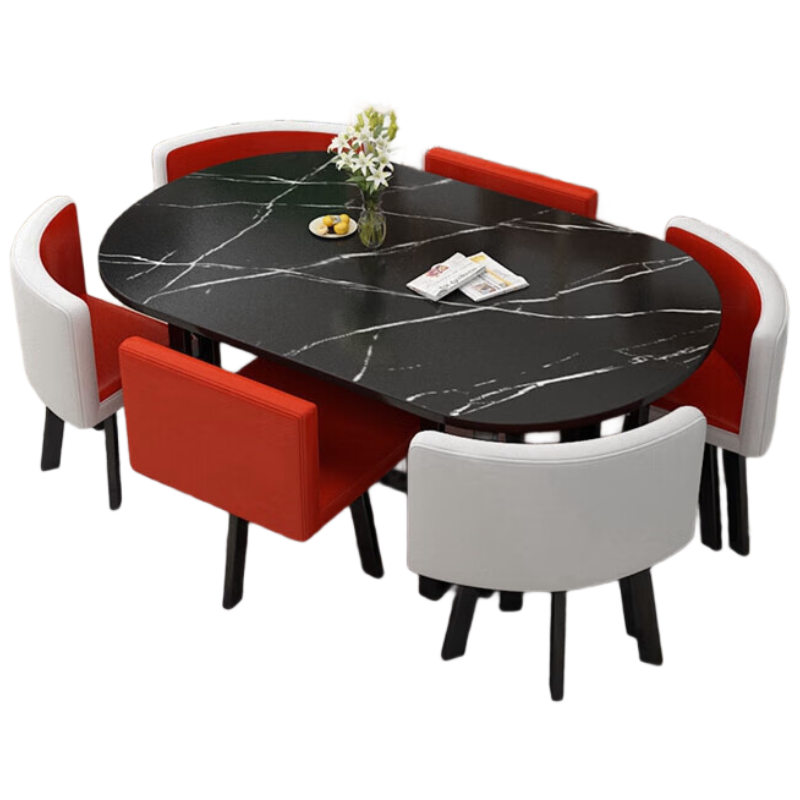 晋舰长方形办公会议洽谈接待休闲桌椅组合培训休息区洽谈桌橙红色