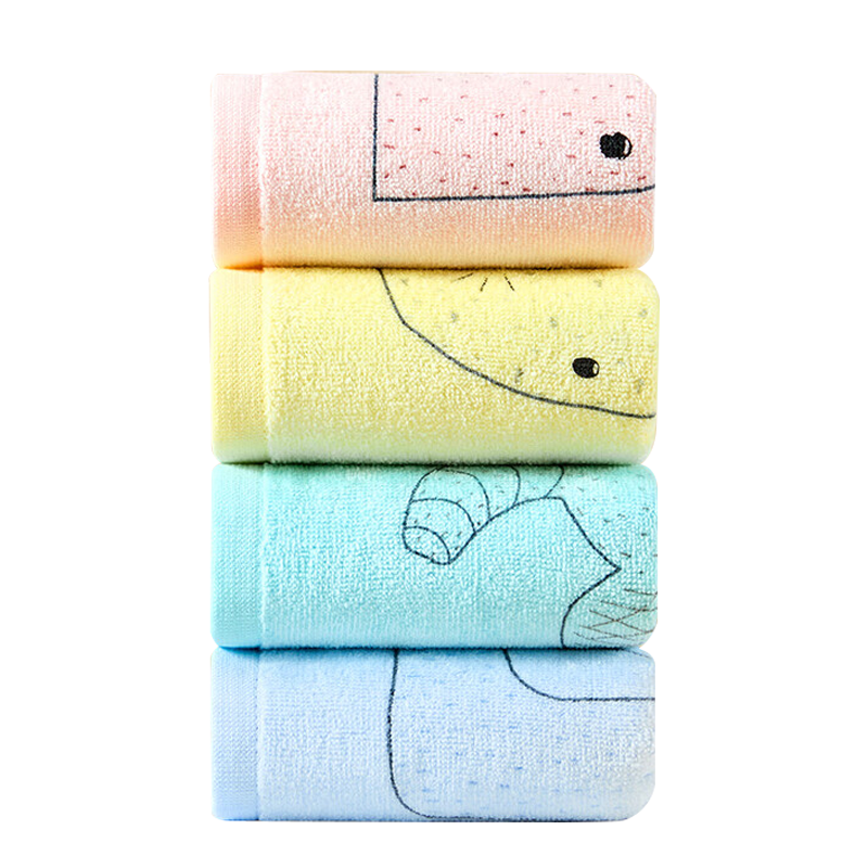 洁丽雅毛巾25x50cm动物印花柔软亲肤吸水4条装M7566A