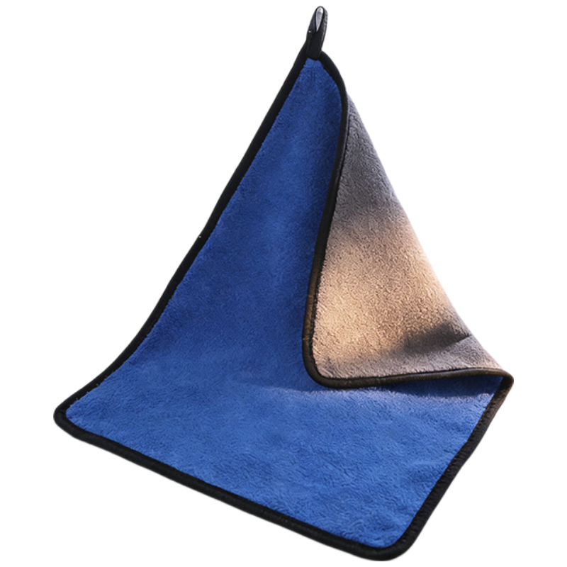 千苏 RL3030 家政保洁抹布双面珊瑚绒带挂绳擦车巾 蓝色30*30cm 5条装 500g/㎡