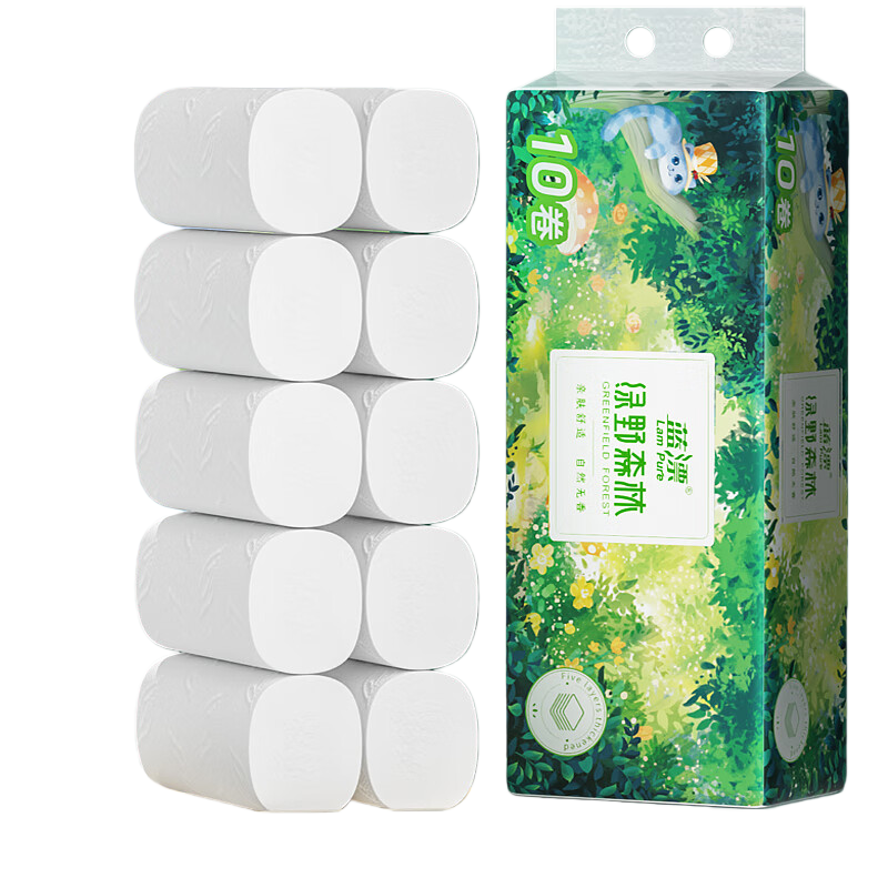 蓝漂Lampure五层无香无芯卷纸10卷装原生木浆环保提国产
