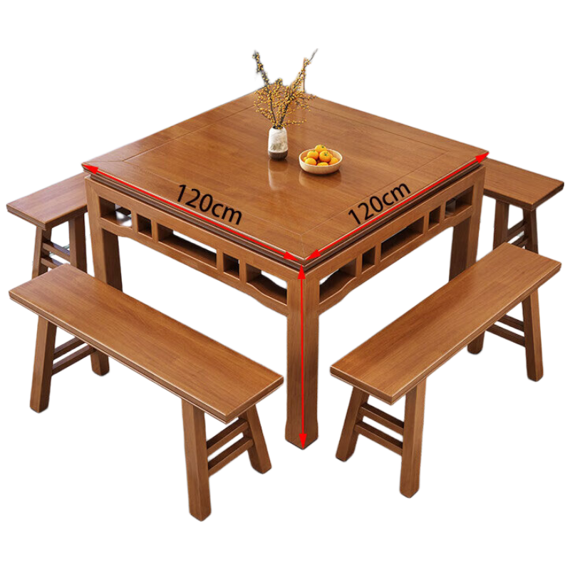 锦北八仙桌家用四方桌中式正方形餐桌椅组合 120cm单桌长凳花梨色