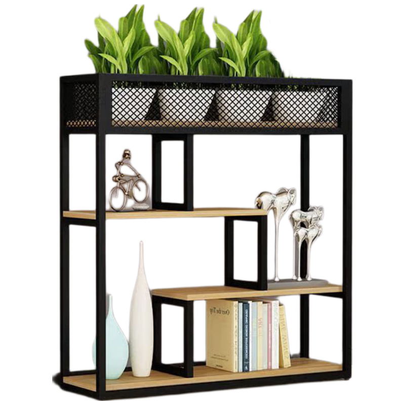 锦北铁艺置物架绿植花架隔断收纳架书架办公室餐厅装饰架 三层长150cm